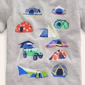Nwt In Package Mini Boden 6/7 Gray Tee with Colorful Camping Tents Graphic
